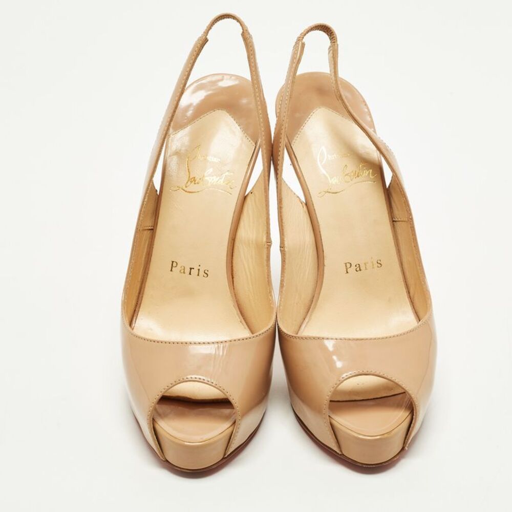 Christian Louboutin Lady Peep Sling Size 35 Beige Patent Leather Platform Pumps - Picture 3 of 7
